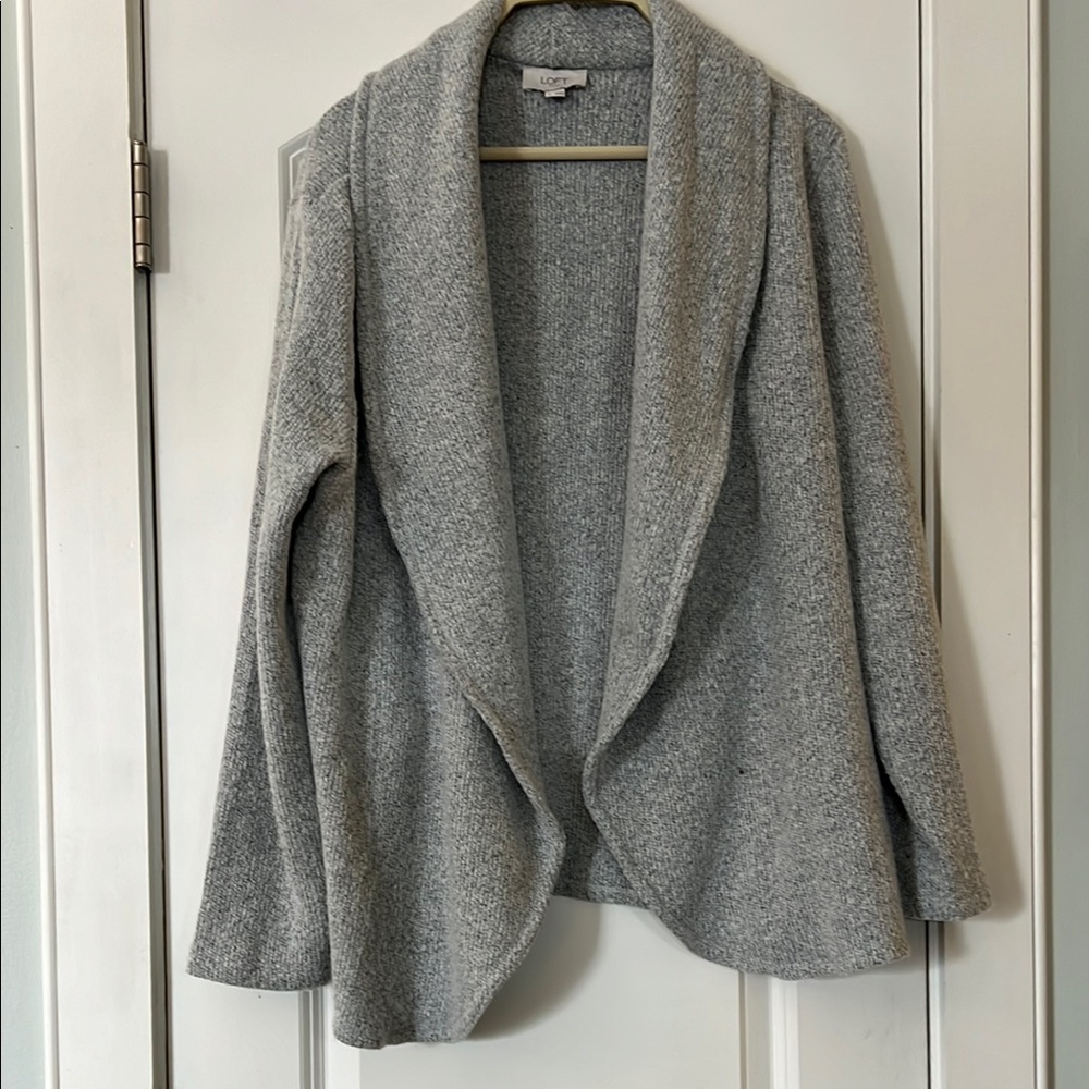 LOFT Gray Open Front Cardigan with Shawl Collar